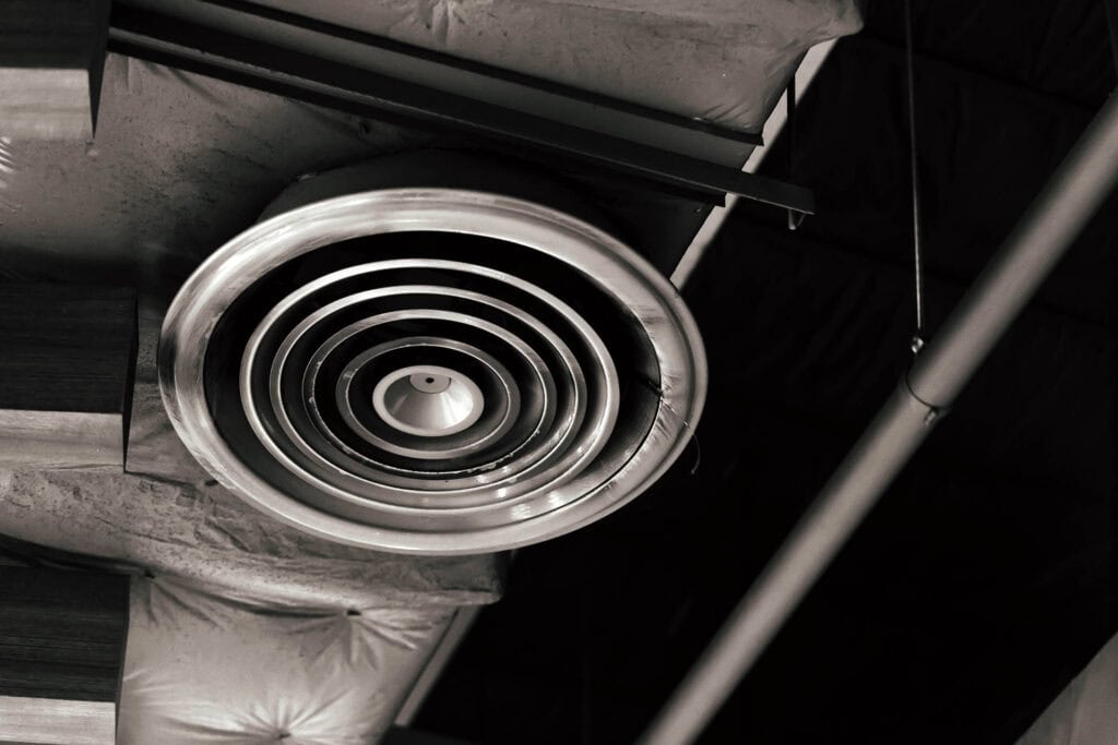 Dirty dusty factory interior air duct - Danger of lung healthy the cause of pneumonia in office man.